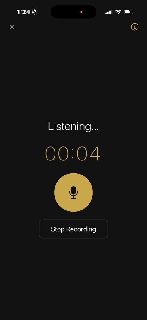 Dispatch's Voice to Email screen, listening, with a gold microphone button.